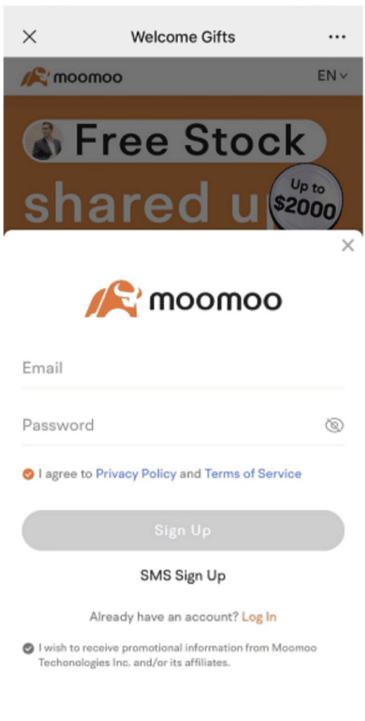 moomoo free stock process